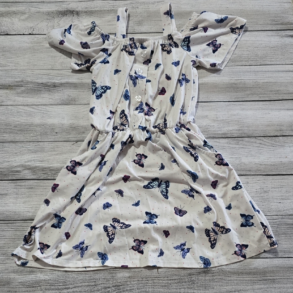 Charming Butterfly Print Kids Dress - Cream and Blue